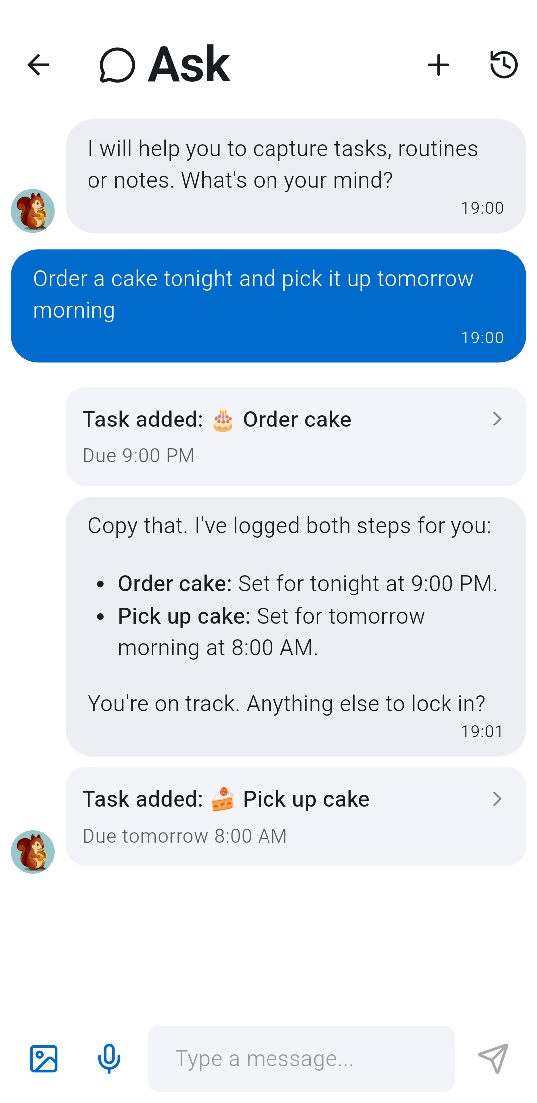 Chat-first task management in Recordo