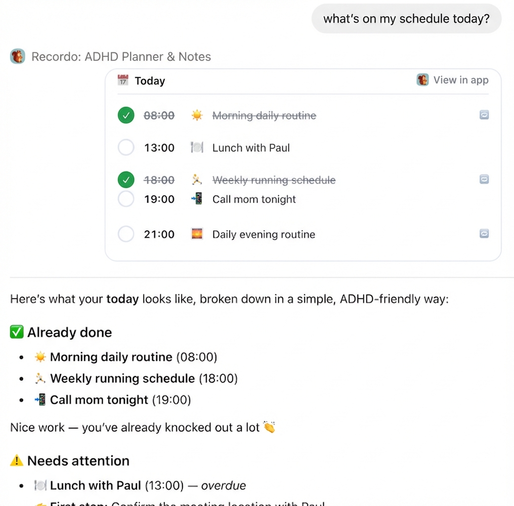 Ask your AI assistant what's on your schedule today