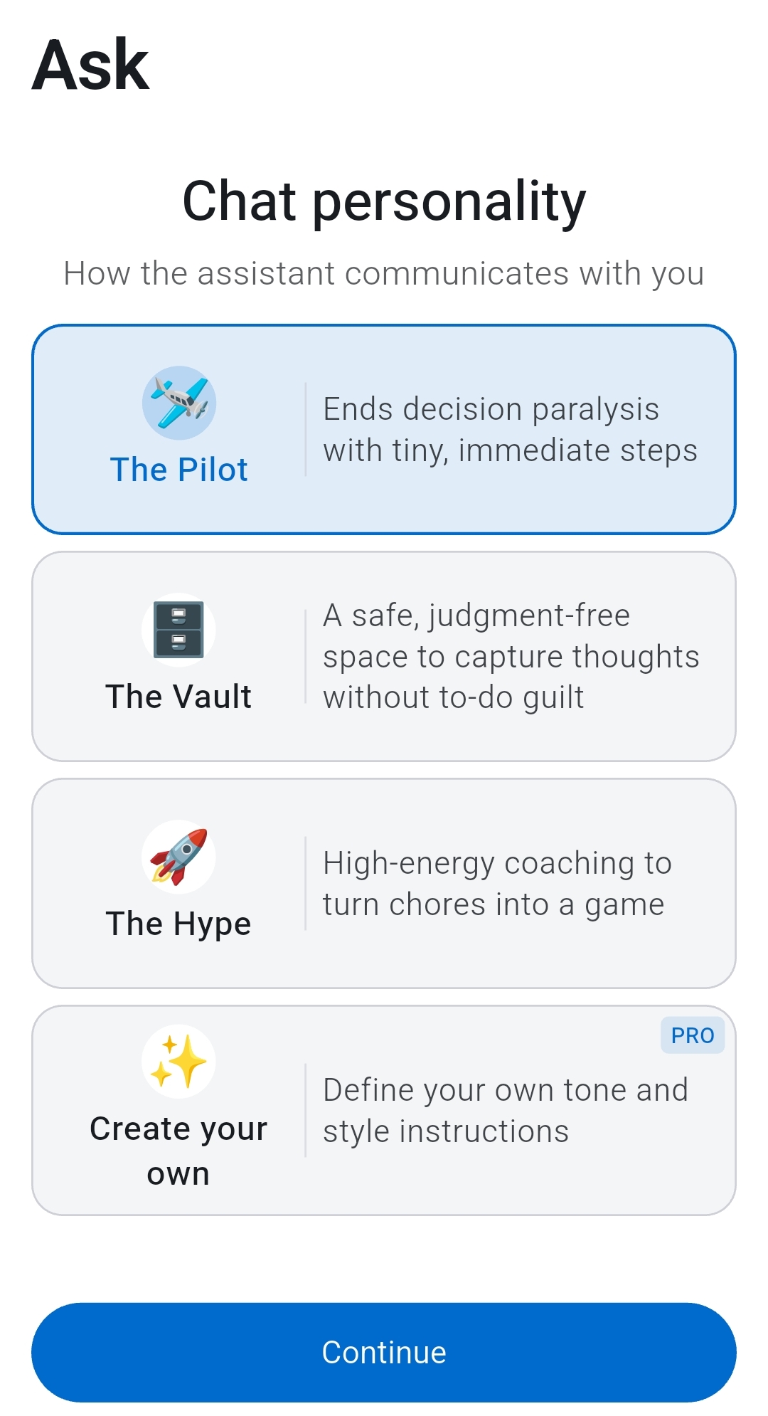 Chat Personality selection in Recordo